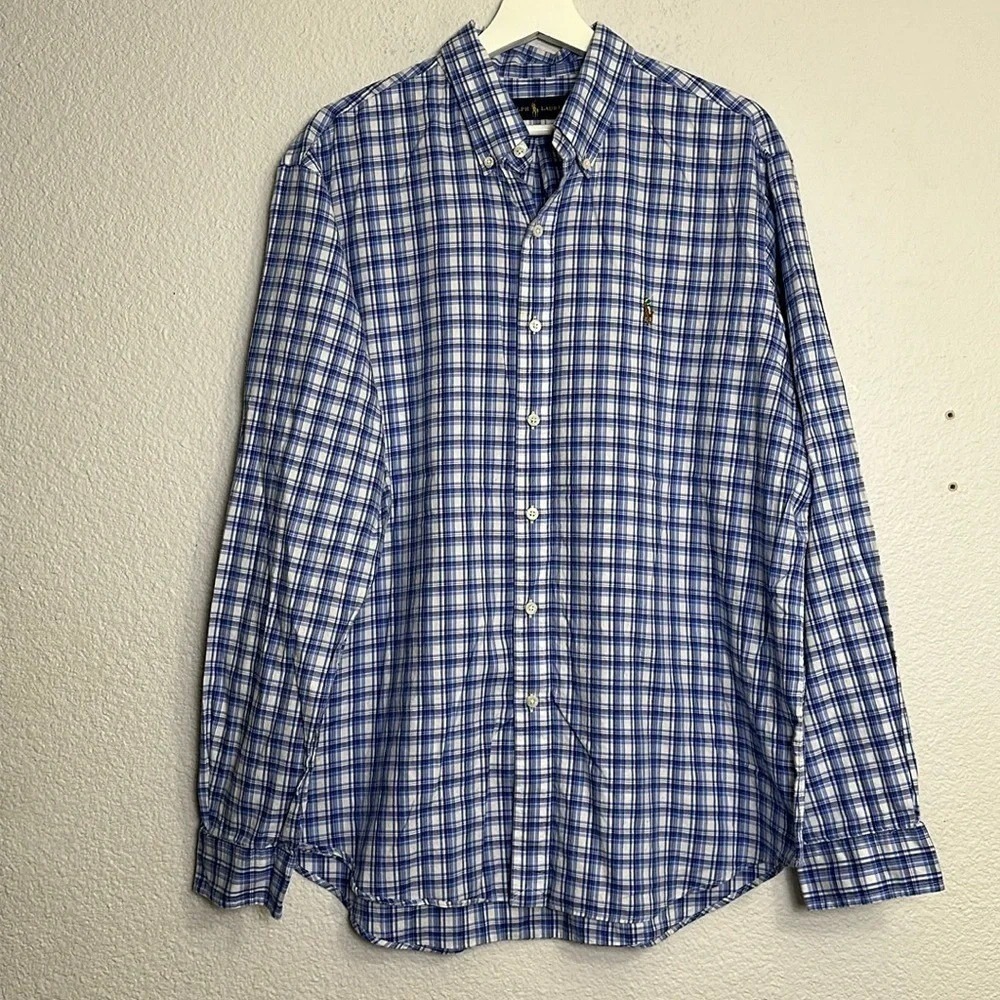Ralph Lauren Men's‎ Button Down Shirt Size XL Blue White Long Sleeve READ